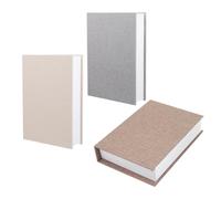 JEWEDECO Cajas Decorativas de Lino Falsas 3 Piezas 22x15x4.5 Cm Surtido Beige, Café Claro y Gris Claro, Cajas de Almacenamiento Vacías Diseño Ornamental para Hogar, Oficina y Decoración