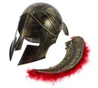 JEWEDECO Casco Romano de Cosplay para Hombre, Casco de Guerrero Masculino de Plástico Ligero Pequeña Cresta Roja, Accesorio para Disfraz Medieval y Fiesta de Halloween