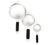JEWEDECO Cedazo de Harina de Acero Inoxidable 3 Piezas Mango Negro, sin Rebabas y Fácil de Limpiar, Colador de Malla para Cocina y Repostería