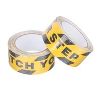 JEWEDECO Cinta Adhesiva Antideslizante Mate 2 Rollos Texto Cuidado Tus Pasos Negro y Amarillo para Escaleras y Plataformas, Señal de Advertencia de Seguridad Resistente y Adhesiva