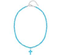 JEWEDECO Collar Gargantilla Colgante de Cruz Cristiana de Resina Turquesa Azul para Mujer y Niña, Cómodo y Duradero para Celebraciones y Uso Diario