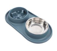 JEWEDECO Comedero Lento Antivoracidad para Perros y Gatos Pequeños, Doble Cuenco de Acero Inoxidable Azul, Antideslizante para Evitar Vuelcos, Adecuado para Mejorar Hábitos Alimenticios