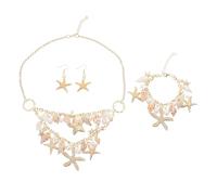 JEWEDECO Conjunto de Joyería Temática Playa con Conchas de Mar y Perlas Falsas Collar Pulsera y Pendientes para Mujer Decoración Nupcial Veraniega