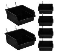 JEWEDECO Contenedor de Almacenamiento Plástico Negro para Tablero Perforado, 6 Piezas con Soporte Inclinado, Organizador de Pared para Herramientas, Accesorios para Banco de Trabajo
