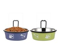 JEWEDECO Cuencos Elevados para Gatos de Acero Inoxidable, 2 Piezas de 12 Cm Soporte Colgante Azul y Verde, Cuenco de Agua y Comida para Mascotas, Comedero de Pared Ahorro Espacio para