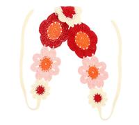 JEWEDECO Diadema De Ganchillo Flores Rojas, Pañuelo De Ganchillo Para Mujer, Accesorio De Cabeza Textil, Estilo Étnico, Turbante Decorativo Para Fiestas y Bodas, Tamaño Grande