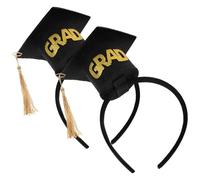 JEWEDECO Diadema para Recuerdos de Graduación con Birrete Negro y Borla, Accesorio Versátil de Plástico y Felpa para Ceremonias de Graduación y Bodas, Pack de 2 Piezas