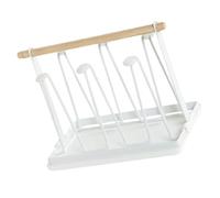 JEWEDECO Estante para Tazas Blanco con Rejilla de Drenaje y Soporte Colgante de Hierro y Madera para Cocina Moderna y Ahorro de Espacio
