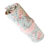 JEWEDECO Estuche Organizador Portátil de Lona para Lápices Hecho a Mano | 48 Ranuras, Cierre con Cordón, Color Rosa Floral, para Boceto y Llevar en Bolso