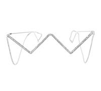 JEWEDECO Gafas de Media Montura y Adorno Único para Mujer con Cristales de Imitación, Marco Metálico Plateado con Cadena Colgante, Estilo Punk para Fiestas
