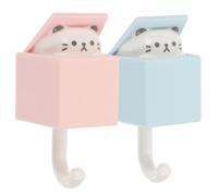 JEWEDECO Ganchos Adhesivos para Pared Diseño de Gato 2 Piezas Rosa y Gris Azul Gancho Decorativo para Llaves y Abrigos sin Marcas Adecuado para Colgar en Baño y Habitación