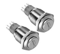 JEWEDECO Interruptor Pulsador Metálico Color Plata para Modificaciones Automotrices Paquete de 2 Unidades de 16mm Diseño Autorrestablecible para Bocina de Barco y Coche