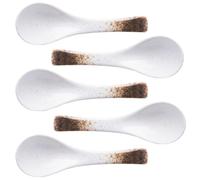 JEWEDECO Juego de 5 Cucharas de Cerámica de Color Claro para Sopa y Arroz, Cucharas Soperas Delicadas y Elegantes para Uso Diario en Cocina