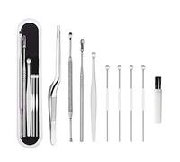 JEWEDECO Juego de 8 Pinzas y Cucharas Espirales de Acero Inoxidable para Eliminar Cera del Oído, con Mango Antideslizante, Caja White de Almacenamiento, Limpiador de Oídos Seguro y