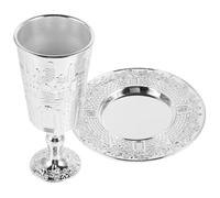 JEWEDECO Juego de Copa de Kidush de Jerusalén en Aleación de Zinc con Platillo Plata, Fácil de Limpiar y Duradera para Shabbat y Fiestas Judías