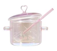 JEWEDECO Juego de Ollas de Vidrio Rosa Diseño Transparente de 1500ml con Tapa y Cuchara para Cocinar y Observar el Proceso, Adecuado Vida Diaria y Fiestas de Comida