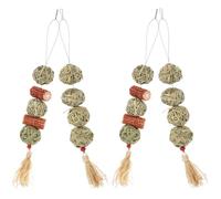 JEWEDECO Juguetes Masticables para Conejos y Chinchillas 4 Piezas, Bolas Colgantes de Tejida y Mazorca, Accesorio para Morder y Mantener Dientes Sanos, Adecuado para Hámsteres y Mascotas