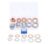 JEWEDECO Junta del Tapón de Drenaje de Aceite para Coche, Arandelas Surtidas de Aluminio y Cobre, Kit de 1 Caja Juntas de Sellado Múltiples Tamaños, Accesorios para Motor y Reemplazo