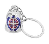 JEWEDECO Llavero Católico de San Benito con Campana y Cruz Metálico, Colgador para Coche en Acero Inoxidable, Decoración Cristiana para Automóvil, Accesorio Religioso y Símbolo