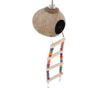 JEWEDECO Nido Colgante para Pájaros con Escalera, Cama para Pájaros Durmientes de Cáscara Pulida, Casa para Loros y Periquitos, Accesorio Decorativo para Jaulas, Refugio Natural para Aves