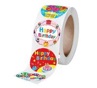 JEWEDECO Pegatinas de Cumpleaños Adhesivas Redondas 1 Pulgada, 500 Piezas en Rollo, Material de Cobre, Se Adhieren Firmemente y Son Fáciles de Despegar para Fiestas y Regalos