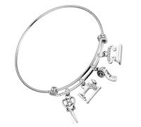JEWEDECO Pulsera de Acero Inoxidable para Mujer Dijes de Tijeras y Cinta Métrica Brazalete de Costura Ajustable Joyería de Moda para Chicas Adolescentes Obsequio para Diseñadoras de