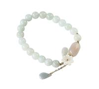 JEWEDECO Pulsera de Jade Natural Elástica, Joyería de Piedras Preciosas para Mujer, Brazalete Protector Diseño Floral, Pulsera Ajustable para Uso Diario y Obsequio Elegante