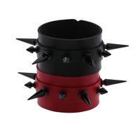 JEWEDECO Pulsera Punk para Hombre y Mujer, Doble Capa de Cuero Pu Remaches Cónicos, Ajustable, Juego de 2 Pulseras en Rojo y Negro, Estilo Motero y Gótico para Uso Diario y Ocasiones