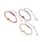 JEWEDECO Pulseras de Cristal Tejidas 3 Piezas 4mm Facetadas Colores Verde, Morado y Rosa, Brazaletes de Moda para Mujer, Decoración de Muñeca, Accesorio Casual y Obsequio