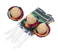 JEWEDECO Set de Mini Sombreros y Ponchos Mexicanos para Tapas de Botellas de Vino, Algodón y Paja, Decoración Colorida para Fiestas y Restaurantes Formales