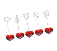 JEWEDECO Soporte de Clip para Sujetar Fotos y Notas, Set de 5 Piezas Metálicas Base en Forma de Corazón Rojo, Porta Tarjetas para Mesa de Boda, Oficina y Decoración, Porta Carteles
