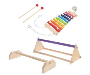 JEWEDECO Soporte de Madera para Aves de Corral 3 Piezas Xilófono Arcoíris para Ejercicio y Entretenimiento de Gallinas y Loros, Accesorio Natural para Jaulas de Pájaros, Juguete Funcional