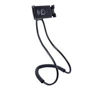 JEWEDECO Soporte Telefónico Perezoso de Aleación Negro Diseño de Tornillo y Eje Redondo, Antideslizante y Manos Libres, Adecuado para Colgar Cuello o Asiento del Coche