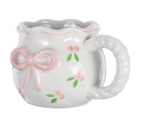 JEWEDECO Taza de Té de Cerámica Rosa Asa y Lazo 3d, Creativa y Hecha a Mano, Capacidad Óptima para Café y Té en Cafetería u Oficina