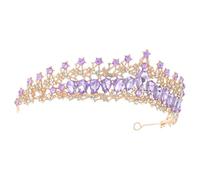 JEWEDECO Tiara de Gemas de Imitación para Mujer y Niña, Adorno Decorativo Dorado y Morado, Accesorio para Boda, Fiesta y Fotografía, Diseño Elegante y Ligero, Adecuado para Novias E