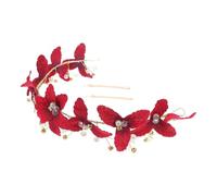 JEWEDECO Tocado Rojo de Novia Flores de Imitación y Gemas Diadema de Novia Cristales para Bodas Fiesta de Princesa