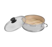 JEWEDECO Vaporera Multifuncional de Acero Inoxidable y Bambú Tapa, 1 Set para Cocinar al Vapor Postres y Verduras Calentamiento Uniforme