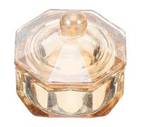 JEWEDECO Vaso de Cristal para Uñas Acrílicas Tapa, Vaso de Vidrio para Manicura en Color Champán, Cuenco Octogonal Resistente para Mezcla de Líquidos y Polvo Acrílico, Utensilio Compacto