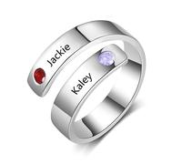 Jeweidea Anillo Personalizado con Nombres Grabados Piedras Natales Personalizadas Anillo de Promesa para Mujeres Hombres Anillos Ajustables Día de la Madre (Plata)