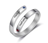 Jeweidea Anillo Personalizado con Nombres Grabados Piedras Natales Personalizadas Anillo de Promesa para Mujeres Hombres Anillos Ajustables Día de la Madre