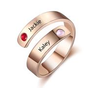 Jeweidea Anillo Personalizado con Nombres Grabados Piedras Natales Personalizadas Anillo de Promesa para Mujeres Hombres Anillos Ajustables Día de la Madre (Oro rosa)
