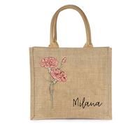 Jeweidea Bolso de Yute Personalizado con Nombre Grabado Tote Bag Bolso de Playa para Mujer Bolso de Compras para Boda, Picnic, Playa, Regalo Cumpleaños Personalizado (D)