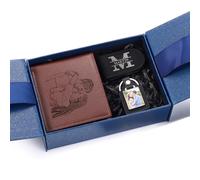 Jeweidea Cartera de Piel con Alfabeto con Nombre Grabado para Hombre, Cartera Personalizada con Foto y Letra, con Tarjetero RFID para Marido, Padre, Novio, para cumpleaños de Navidad