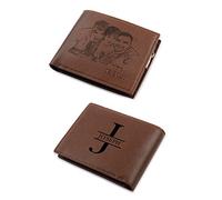 Jeweidea Cartera de Piel con Alfabeto con Nombre Grabado para Hombre, Cartera Personalizada con Foto y Letra, con Tarjetero RFID para Marido, Padre, Novio, para cumpleaños de Navidad