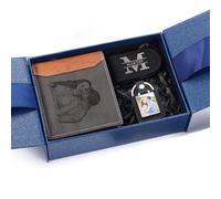 Jeweidea Cartera de Piel con Alfabeto con Nombre Grabado para Hombre, Cartera Personalizada con Foto y Letra, con Tarjetero RFID para Marido, Padre, Novio, para cumpleaños de Navidad