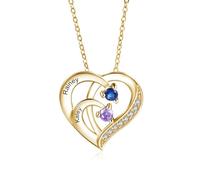 Jeweidea Collar Personalizado de Plata de Ley 925 con Nombre para Mujer Colgante Corazón con Piedra Natal Regalo para Mamá, Abuela, Esposa Navidad Día de la Madre (Oro-2)