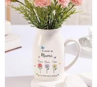 Jeweidea Jarrón de Cerámica Personalizado con Nombre Grabado, Regalo para Mamá, Regalo para Abuela, Regalo para Día de la Madre, Jarrón Blanco Mesa de Comedor Decoración para el Hogar (Jardín1)