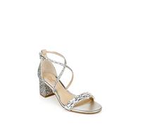 Jewel Badgley Mischka Sandalias de tacón Claudia para mujer, Escarcha plateada, 40.5 EU