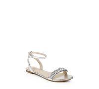 Jewel Badgley Mischka Sandalias planas ornamentadas para mujer, plateado (Plateado), 38.5 EU