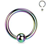 Jewel Barrel Piercing de bola BCR con cuentas cautivas, 16 g (1,2 mm), acero quirúrgico para nariz, tabique, cartílago, tragus, cejas y labios, tamaños 6/8/10/12 mm con bola, 12mm, Acero quirúrgico